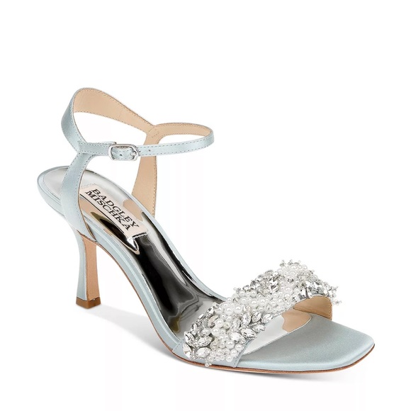 Badgley Mischka kate mist blue crystals pearls wedding bridal sandals 9M NWT - Picture 1 of 10